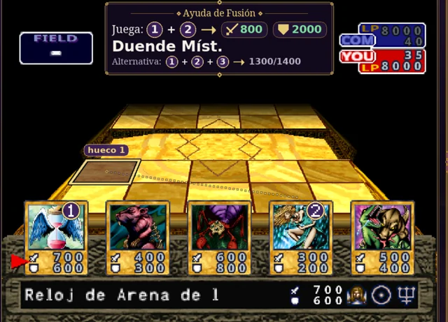Real duel field with the five hand cards visible.